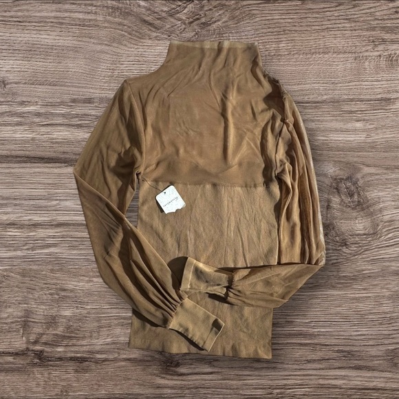 NWT Free People Sheer Mesh Nude Colored High Neck Statement Top - Picture 3 of 5